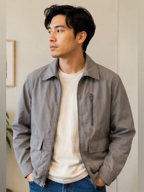 London Fog Light Gray Zip Utility Jacket
